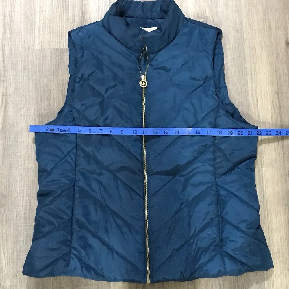 Michael Kors Women's Quilted Puffer X-Large Vest Teal Blue MK Logo Zip Up Jacket